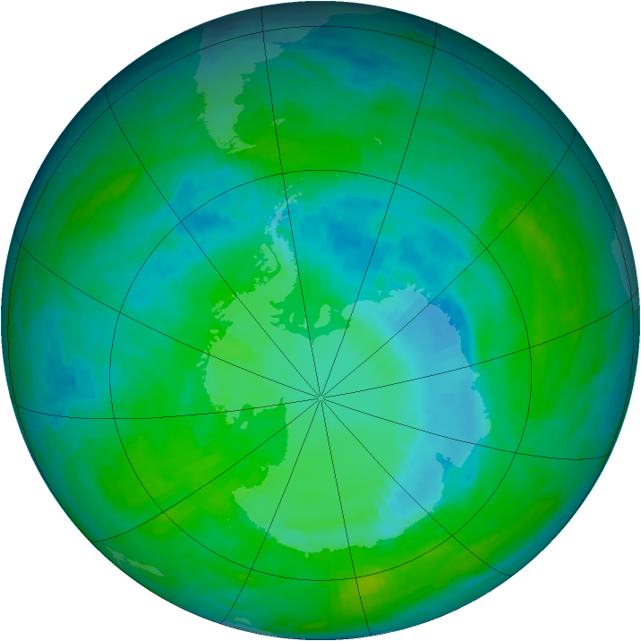 Antarctic ozone map for 22 December 1990